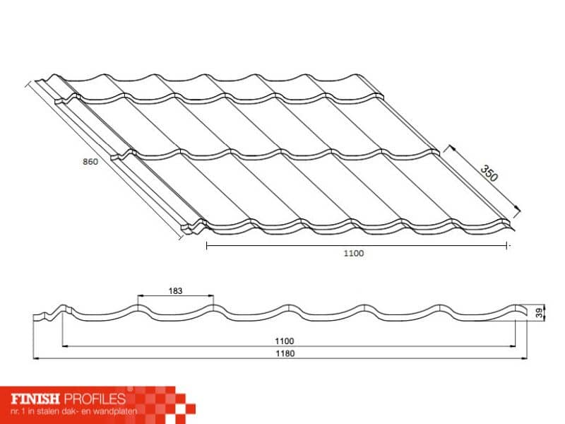 Polycarbonaat Kingstile dakpanplaat technische tekening finish profiles