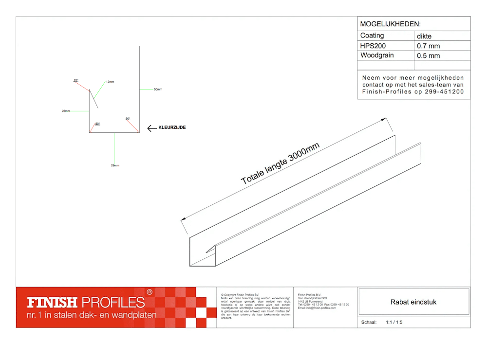 rabat eindstuk technische tekening finish profiles