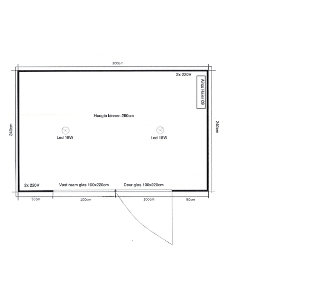 Tuinkantoor 3 meter technische tekening finish profiles