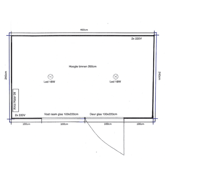 Tuinkantoor 4 meter technische tekening finish profiles