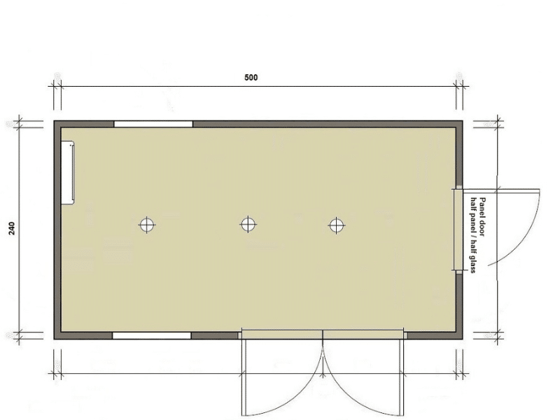 Tuinkantoor 5 meter technische tekening finish profiles
